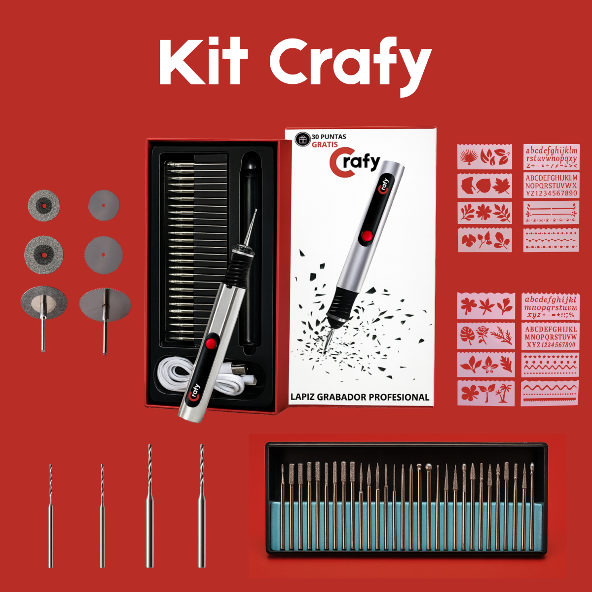Kit Lapiz grabador Crafy + 52 accesorios