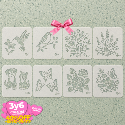 Set 8 Stencils Animales y Plantas